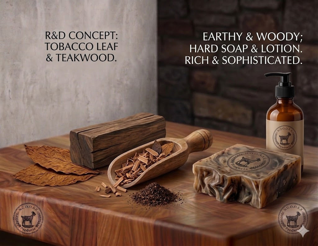 Tobacco Leaf & Teakwood Caprine Soap Formulation | R&D Concept