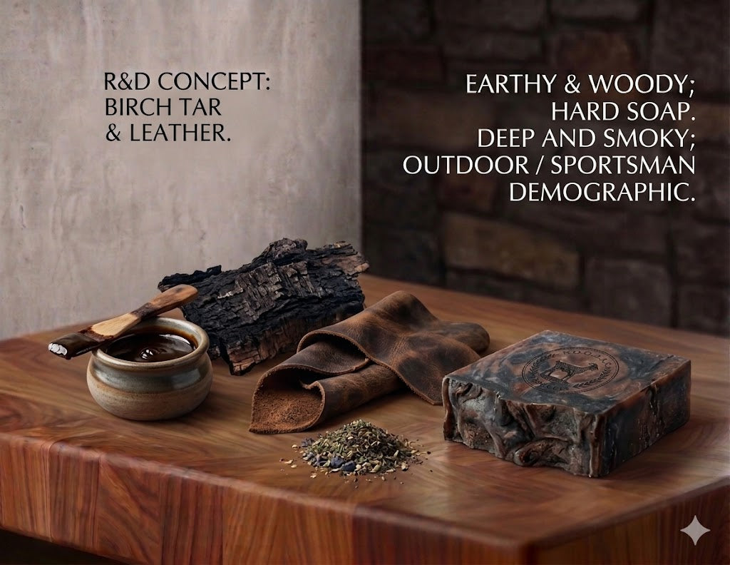 Birch Tar & Leather Caprine Soap Formulation | R&D Concept
