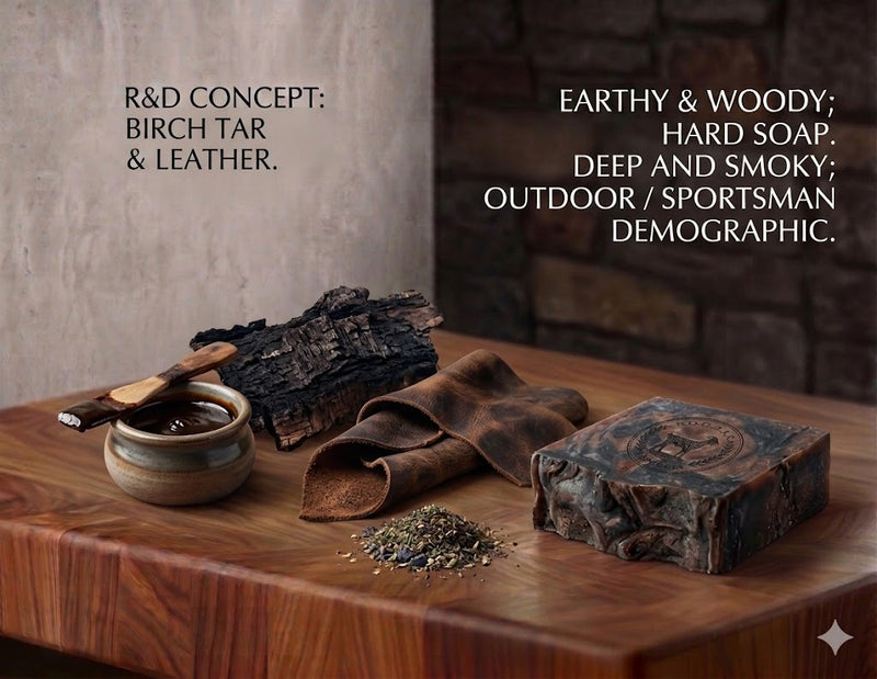 Birch Tar & Leather Caprine Soap Formulation | R&D Concept